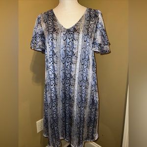 Caramela Women Blue Snakeskin Gold Lined Short Sleeve Shirt Casual Dress Size S